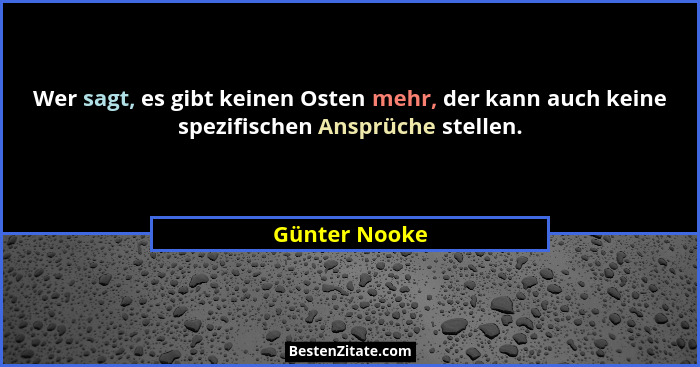 Wer sagt, es gibt keinen Osten mehr, der kann auch keine spezifischen Ansprüche stellen.... - Günter Nooke
