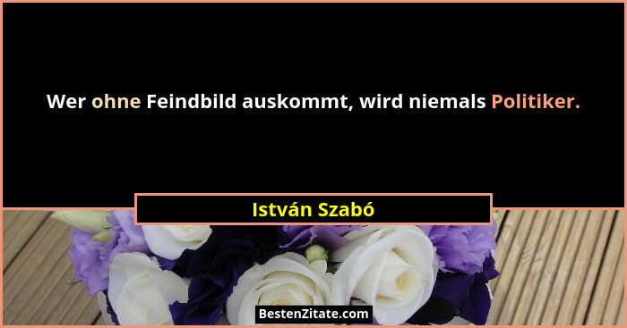 Wer ohne Feindbild auskommt, wird niemals Politiker.... - István Szabó