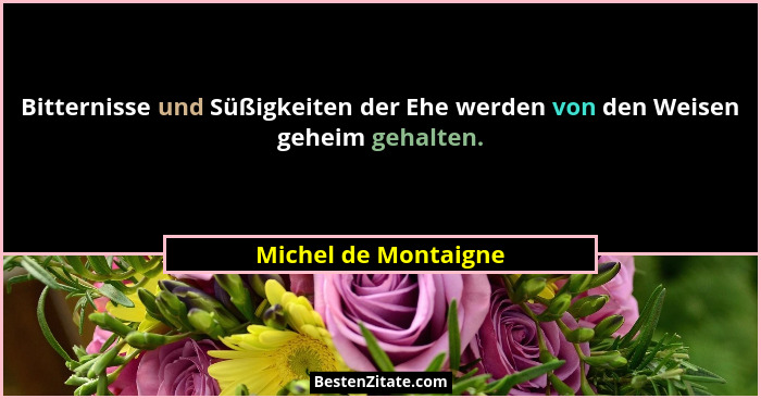 Bitternisse und Süßigkeiten der Ehe werden von den Weisen geheim gehalten.... - Michel de Montaigne