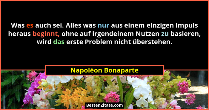 Was es auch sei. Alles was nur aus einem einzigen Impuls heraus beginnt, ohne auf irgendeinem Nutzen zu basieren, wird das erste... - Napoléon Bonaparte