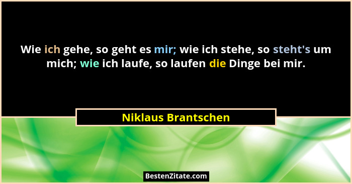 Wie ich gehe, so geht es mir; wie ich stehe, so steht's um mich; wie ich laufe, so laufen die Dinge bei mir.... - Niklaus Brantschen
