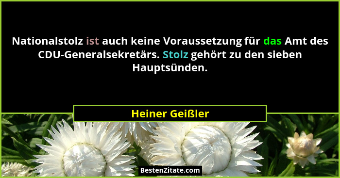 Nationalstolz ist auch keine Voraussetzung für das Amt des CDU-Generalsekretärs. Stolz gehört zu den sieben Hauptsünden.... - Heiner Geißler