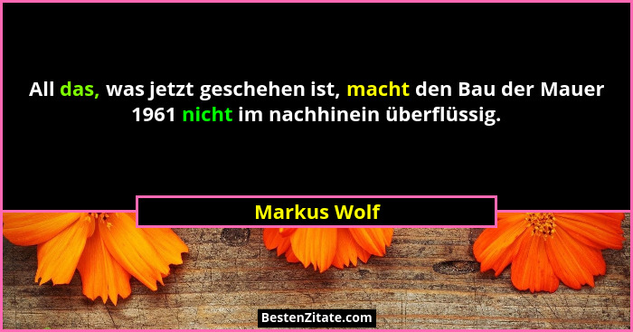 All das, was jetzt geschehen ist, macht den Bau der Mauer 1961 nicht im nachhinein überflüssig.... - Markus Wolf