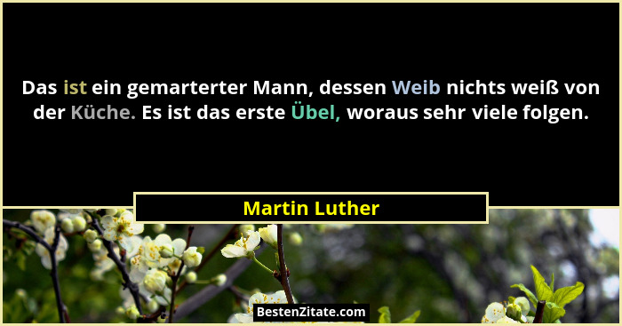 Das ist ein gemarterter Mann, dessen Weib nichts weiß von der Küche. Es ist das erste Übel, woraus sehr viele folgen.... - Martin Luther