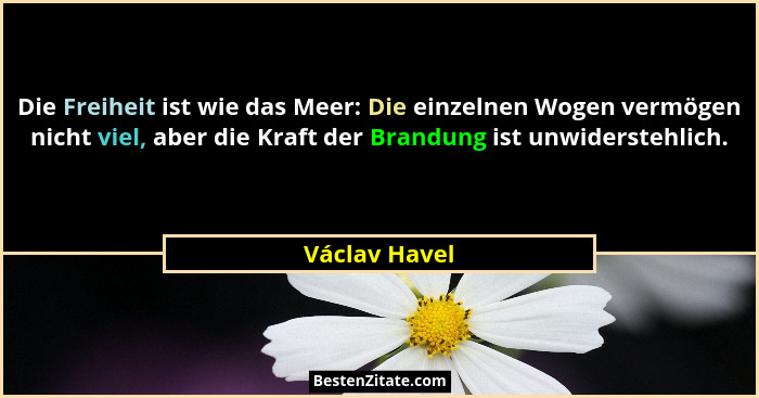 Die Freiheit ist wie das Meer: Die einzelnen Wogen vermögen nicht viel, aber die Kraft der Brandung ist unwiderstehlich.... - Václav Havel