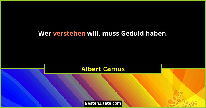 Wer verstehen will, muss Geduld haben.... - Albert Camus