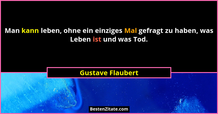 Man kann leben, ohne ein einziges Mal gefragt zu haben, was Leben ist und was Tod.... - Gustave Flaubert