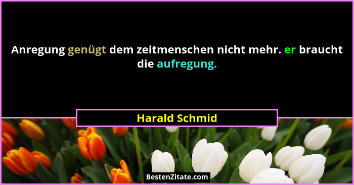 Anregung genügt dem zeitmenschen nicht mehr. er braucht die aufregung.... - Harald Schmid