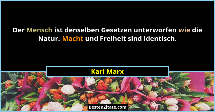 Der Mensch ist denselben Gesetzen unterworfen wie die Natur. Macht und Freiheit sind identisch.... - Karl Marx