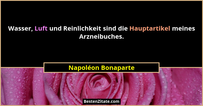Wasser, Luft und Reinlichkeit sind die Hauptartikel meines Arzneibuches.... - Napoléon Bonaparte