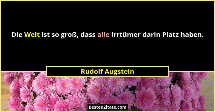 Die Welt ist so groß, dass alle Irrtümer darin Platz haben.... - Rudolf Augstein