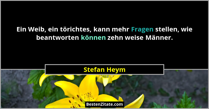 Ein Weib, ein törichtes, kann mehr Fragen stellen, wie beantworten können zehn weise Männer.... - Stefan Heym