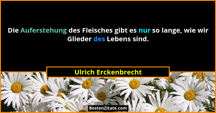 Die Auferstehung des Fleisches gibt es nur so lange, wie wir Glieder des Lebens sind.... - Ulrich Erckenbrecht