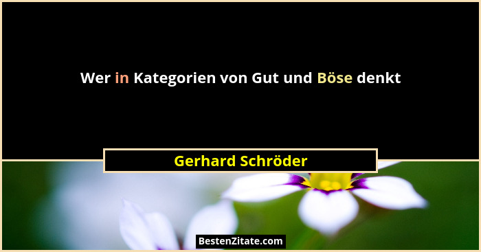 Wer in Kategorien von Gut und Böse denkt... - Gerhard Schröder