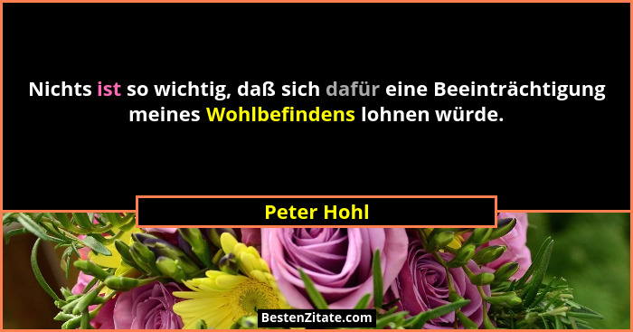 Nichts ist so wichtig, daß sich dafür eine Beeinträchtigung meines Wohlbefindens lohnen würde.... - Peter Hohl