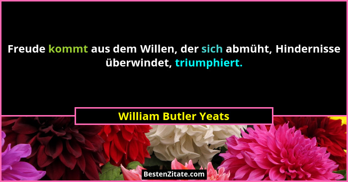 Freude kommt aus dem Willen, der sich abmüht, Hindernisse überwindet, triumphiert.... - William Butler Yeats
