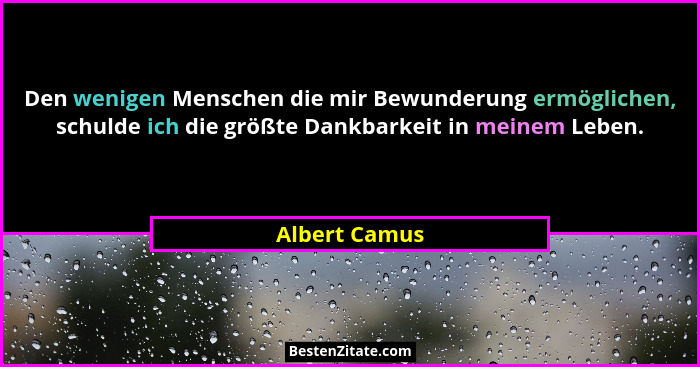Den wenigen Menschen die mir Bewunderung ermöglichen, schulde ich die größte Dankbarkeit in meinem Leben.... - Albert Camus