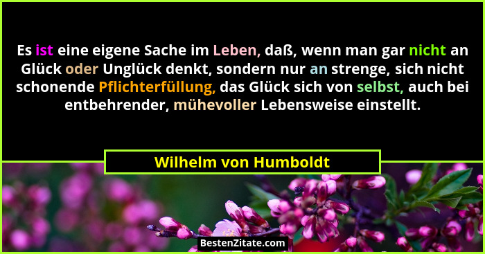 Es ist eine eigene Sache im Leben, daß, wenn man gar nicht an Glück oder Unglück denkt, sondern nur an strenge, sich nicht scho... - Wilhelm von Humboldt