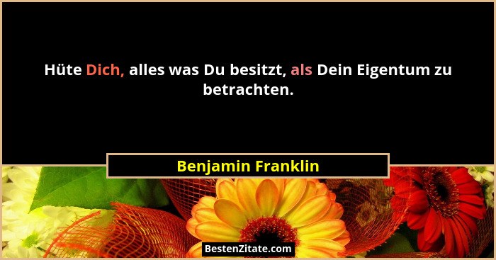 Hüte Dich, alles was Du besitzt, als Dein Eigentum zu betrachten.... - Benjamin Franklin