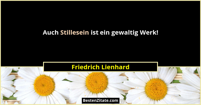 Auch Stillesein ist ein gewaltig Werk!... - Friedrich Lienhard