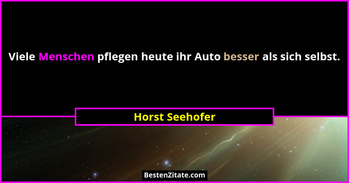 Viele Menschen pflegen heute ihr Auto besser als sich selbst.... - Horst Seehofer