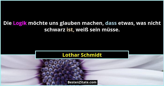 Die Logik möchte uns glauben machen, dass etwas, was nicht schwarz ist, weiß sein müsse.... - Lothar Schmidt