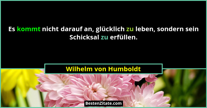 Es kommt nicht darauf an, glücklich zu leben, sondern sein Schicksal zu erfüllen.... - Wilhelm von Humboldt