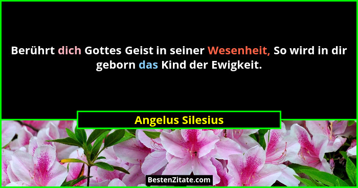 Berührt dich Gottes Geist in seiner Wesenheit, So wird in dir geborn das Kind der Ewigkeit.... - Angelus Silesius