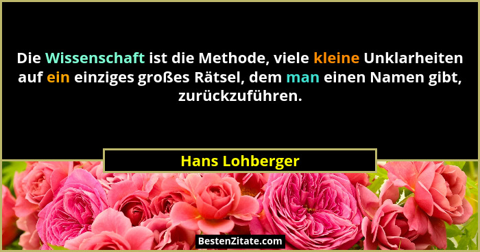 Die Wissenschaft ist die Methode, viele kleine Unklarheiten auf ein einziges großes Rätsel, dem man einen Namen gibt, zurückzuführen.... - Hans Lohberger