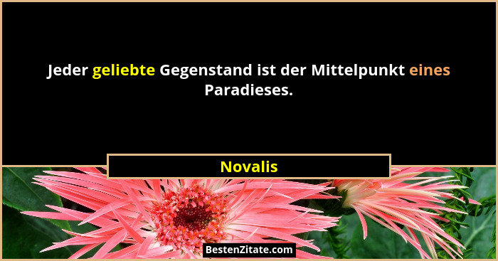 Jeder geliebte Gegenstand ist der Mittelpunkt eines Paradieses.... - Novalis