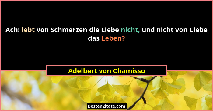Ach! lebt von Schmerzen die Liebe nicht, und nicht von Liebe das Leben?... - Adelbert von Chamisso