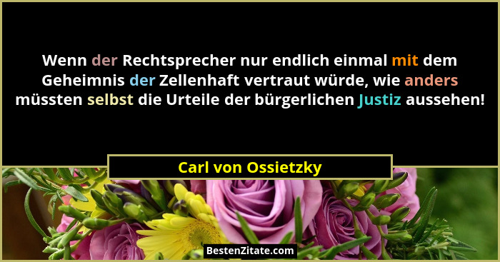 Wenn der Rechtsprecher nur endlich einmal mit dem Geheimnis der Zellenhaft vertraut würde, wie anders müssten selbst die Urteile... - Carl von Ossietzky