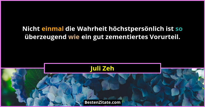 Nicht einmal die Wahrheit höchstpersönlich ist so überzeugend wie ein gut zementiertes Vorurteil.... - Juli Zeh
