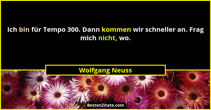 Ich bin für Tempo 300. Dann kommen wir schneller an. Frag mich nicht, wo.... - Wolfgang Neuss