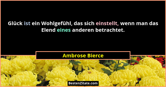 Glück ist ein Wohlgefühl, das sich einstellt, wenn man das Elend eines anderen betrachtet.... - Ambrose Bierce