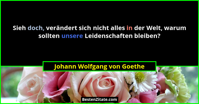 Sieh doch, verändert sich nicht alles in der Welt, warum sollten unsere Leidenschaften bleiben?... - Johann Wolfgang von Goethe