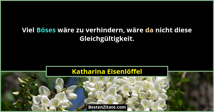 Viel Böses wäre zu verhindern, wäre da nicht diese Gleichgültigkeit.... - Katharina Eisenlöffel