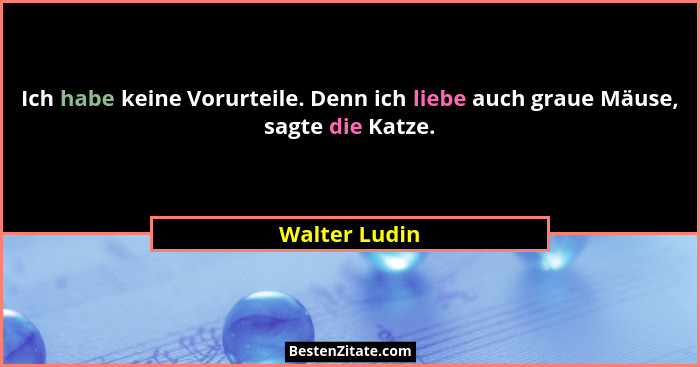 Ich habe keine Vorurteile. Denn ich liebe auch graue Mäuse, sagte die Katze.... - Walter Ludin
