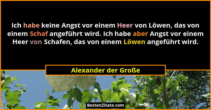 Ich habe keine Angst vor einem Heer von Löwen, das von einem Schaf angeführt wird. Ich habe aber Angst vor einem Heer von Schafe... - Alexander der Große