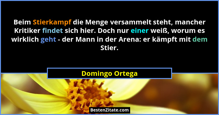 Beim Stierkampf die Menge versammelt steht, mancher Kritiker findet sich hier. Doch nur einer weiß, worum es wirklich geht - der Mann... - Domingo Ortega