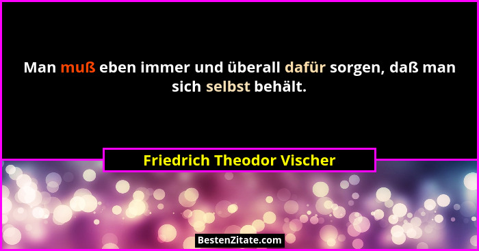Man muß eben immer und überall dafür sorgen, daß man sich selbst behält.... - Friedrich Theodor Vischer