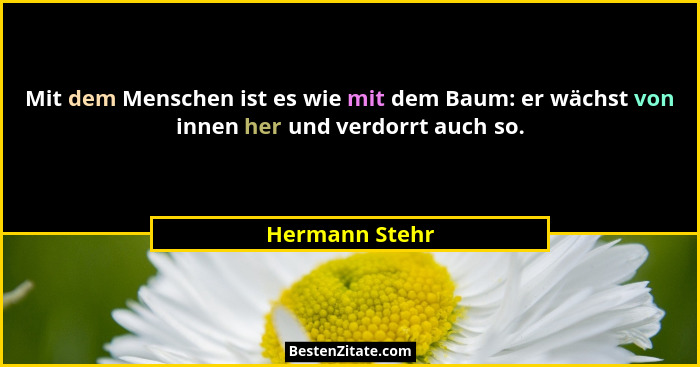 Mit dem Menschen ist es wie mit dem Baum: er wächst von innen her und verdorrt auch so.... - Hermann Stehr