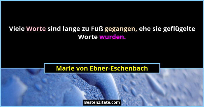 Viele Worte sind lange zu Fuß gegangen, ehe sie geflügelte Worte wurden.... - Marie von Ebner-Eschenbach