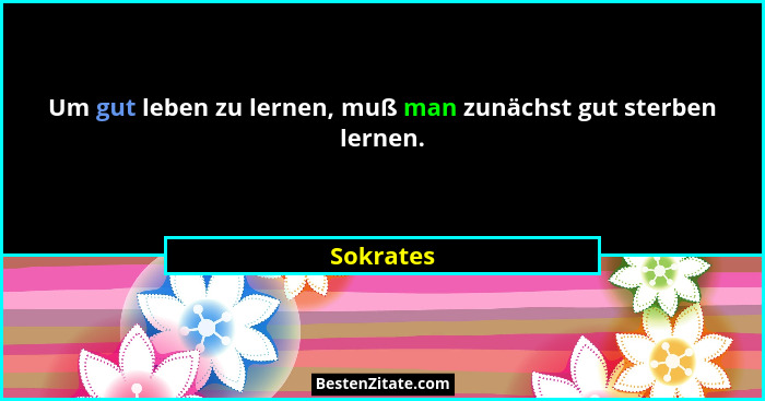 Um gut leben zu lernen, muß man zunächst gut sterben lernen.... - Sokrates