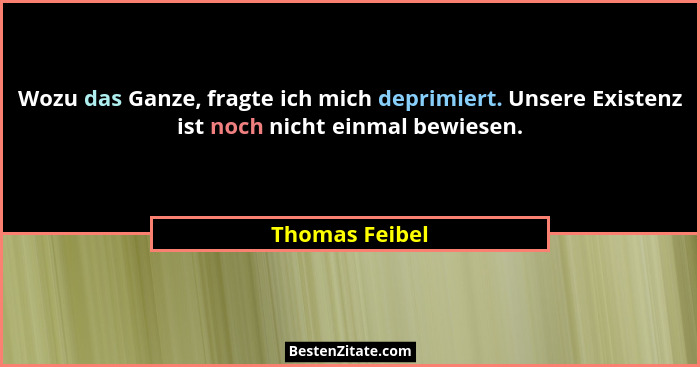 Wozu das Ganze, fragte ich mich deprimiert. Unsere Existenz ist noch nicht einmal bewiesen.... - Thomas Feibel