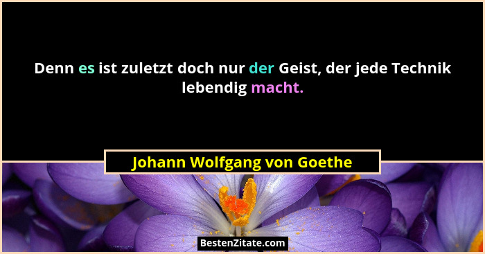 Denn es ist zuletzt doch nur der Geist, der jede Technik lebendig macht.... - Johann Wolfgang von Goethe