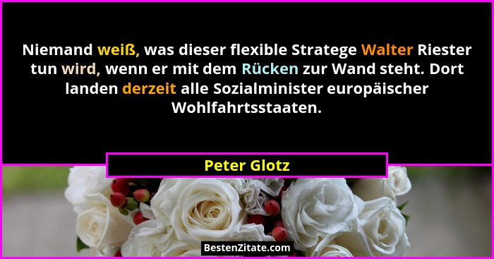 Niemand weiß, was dieser flexible Stratege Walter Riester tun wird, wenn er mit dem Rücken zur Wand steht. Dort landen derzeit alle Sozi... - Peter Glotz