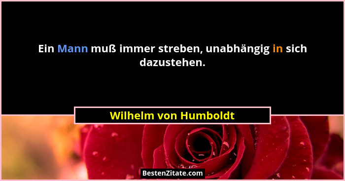 Ein Mann muß immer streben, unabhängig in sich dazustehen.... - Wilhelm von Humboldt