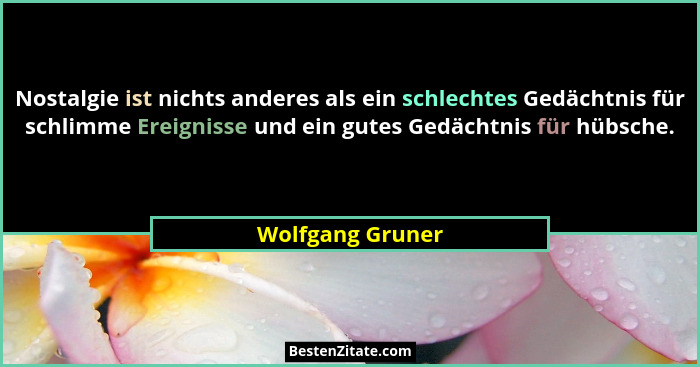 Nostalgie ist nichts anderes als ein schlechtes Gedächtnis für schlimme Ereignisse und ein gutes Gedächtnis für hübsche.... - Wolfgang Gruner