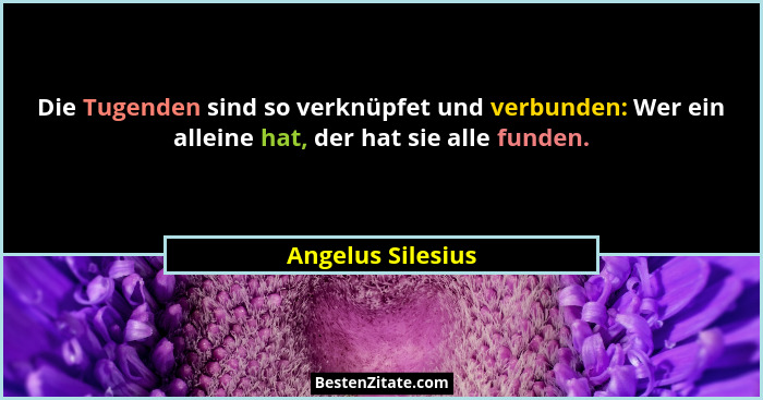 Die Tugenden sind so verknüpfet und verbunden: Wer ein alleine hat, der hat sie alle funden.... - Angelus Silesius